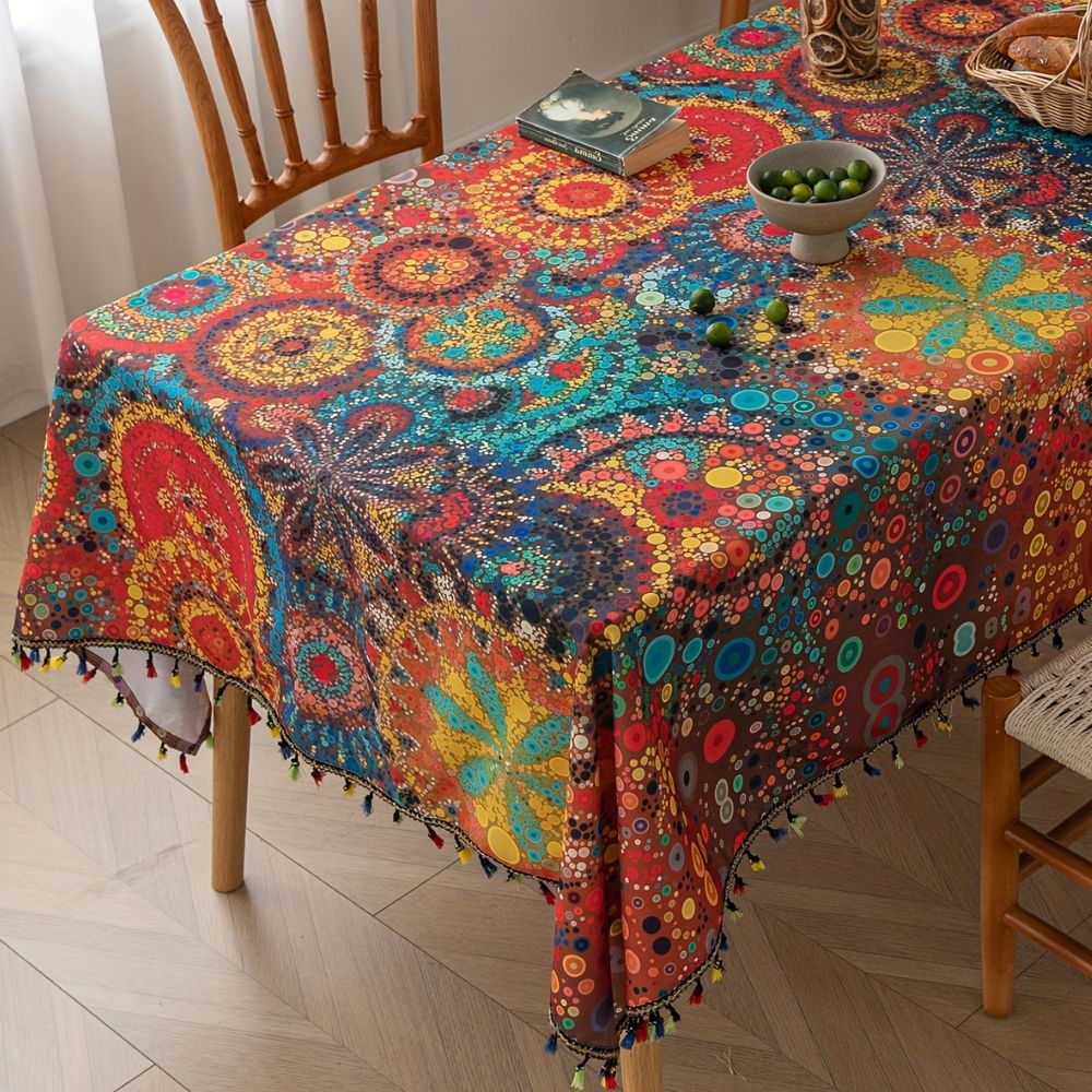 Hypno Bloom Tassel Tablecloth — alternate angle view