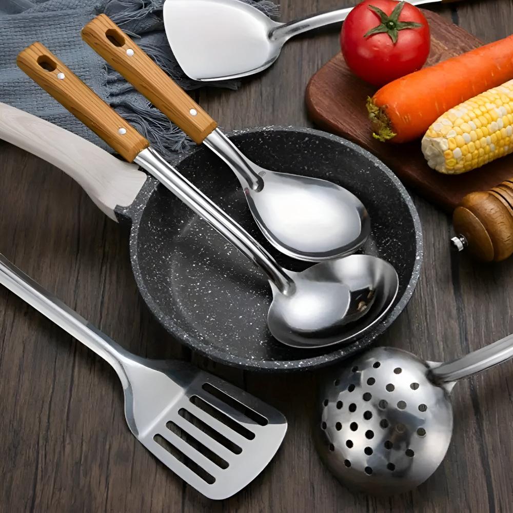 Classic Stainless Steel Kitchen Utensil Set (5 Sets) — product in use