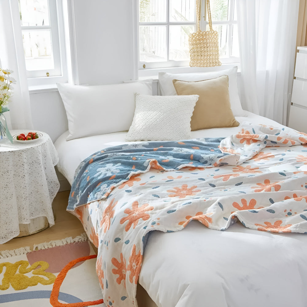 Abstract Sunny Reversible Blanket — product in use
