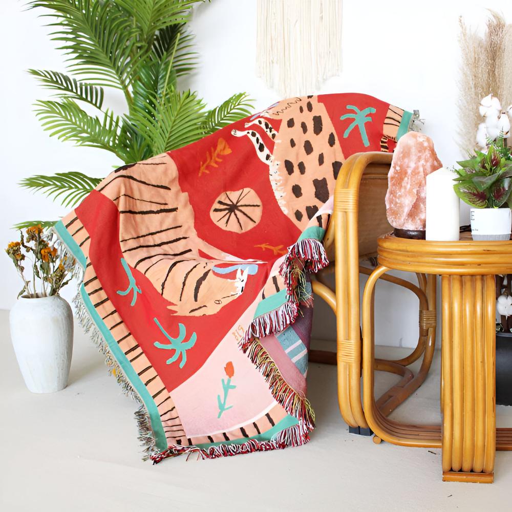Leopard Woven Tassel Blanket — lifestyle shot