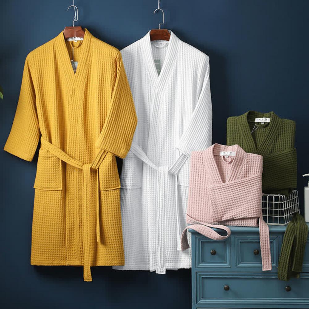 Waffle V-neck Bathrobe — product close-up