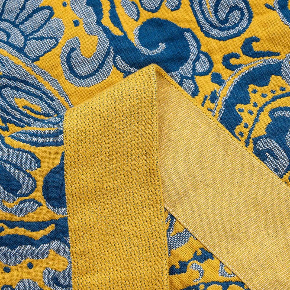 Azure Golden Retro Cotton Blanket — product close-up