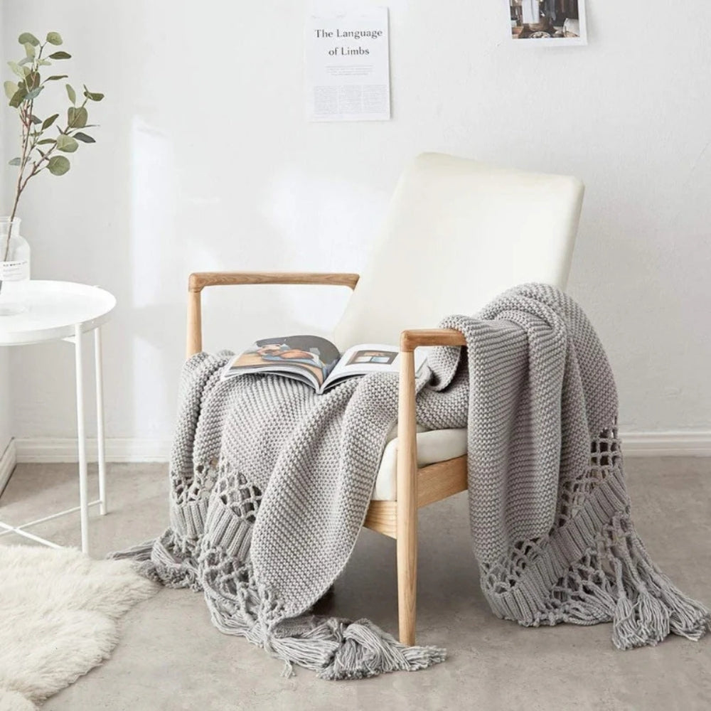Snug Knit Woven Tassel Blanket — main product photo