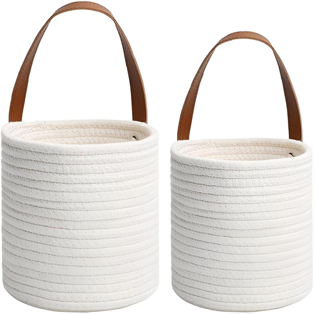 Woven Cotton Rope Hanging Basket | 2pc Set — product in use