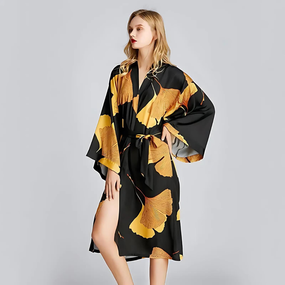 Classic Black and Yellow Bathrobe — alternate angle view