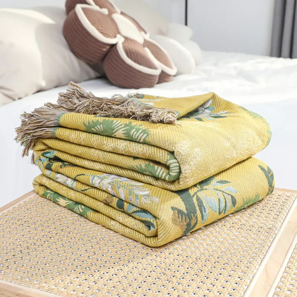 Lush Mulberry Trees Cotton Blanket — product in use