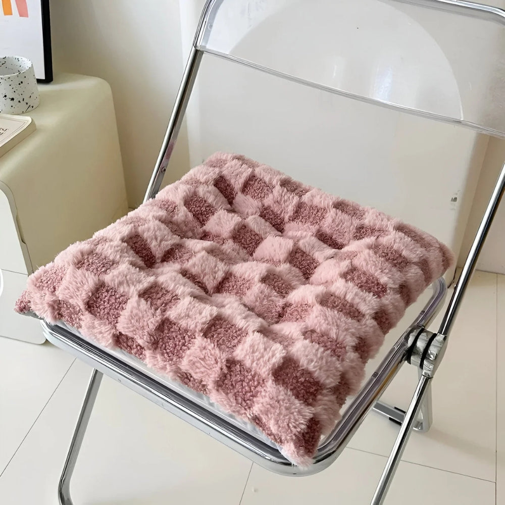 Fuzzy Checkered Fur Padded Cushion — lifestyle shot