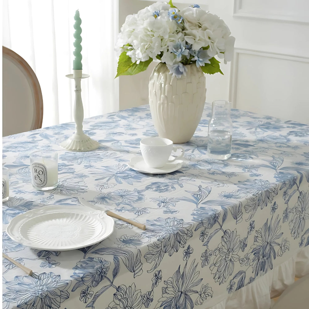 Delfina Blue Floral Lace Tablecloth — product close-up