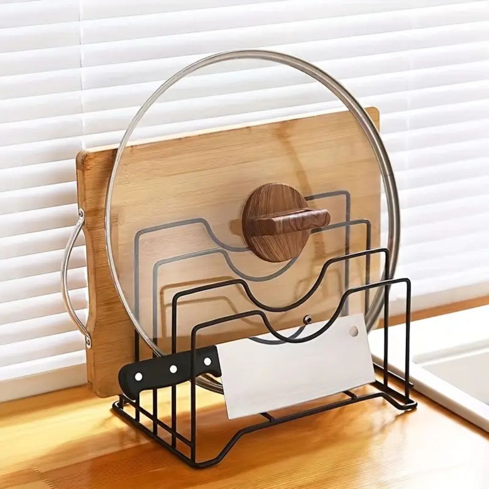 Neat Stack Plate & Lid Holder — product in use