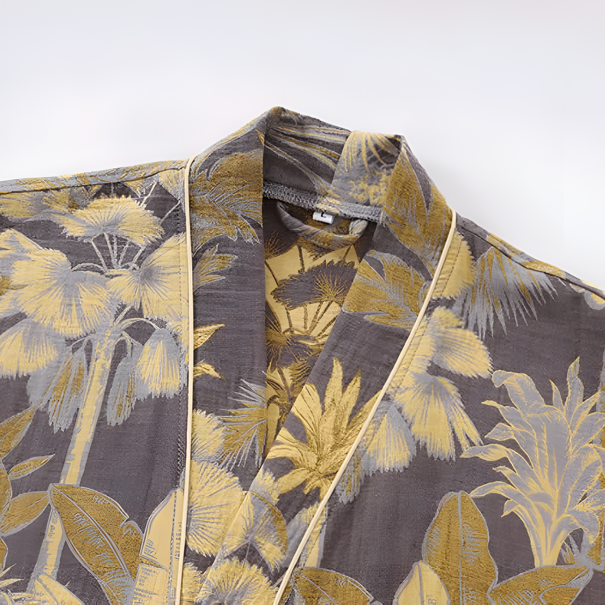 Elegant Leaf Print Kimono Bathrobe — product detail view