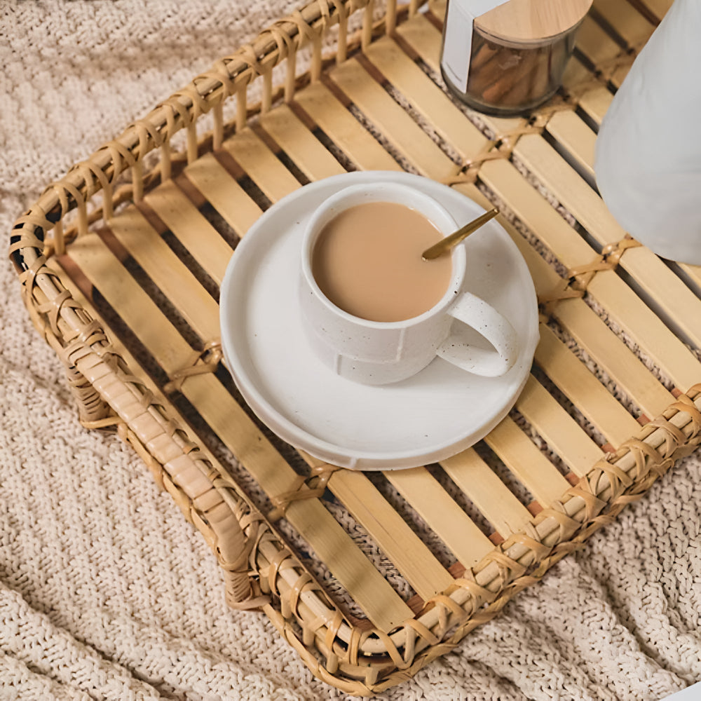 Rustic Weave Rattan Tray — product in use