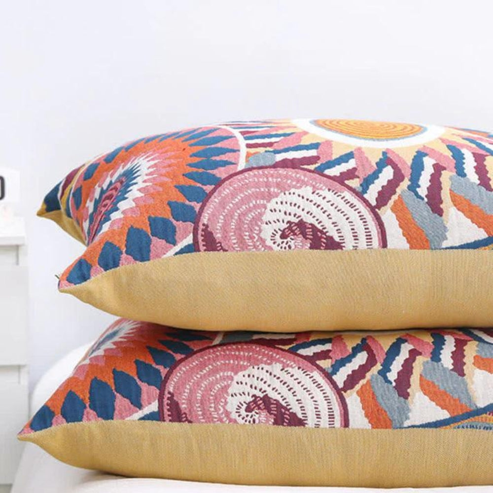 Nordic Sun Print Button Cotton Pillowcases (2pcs) — product in use