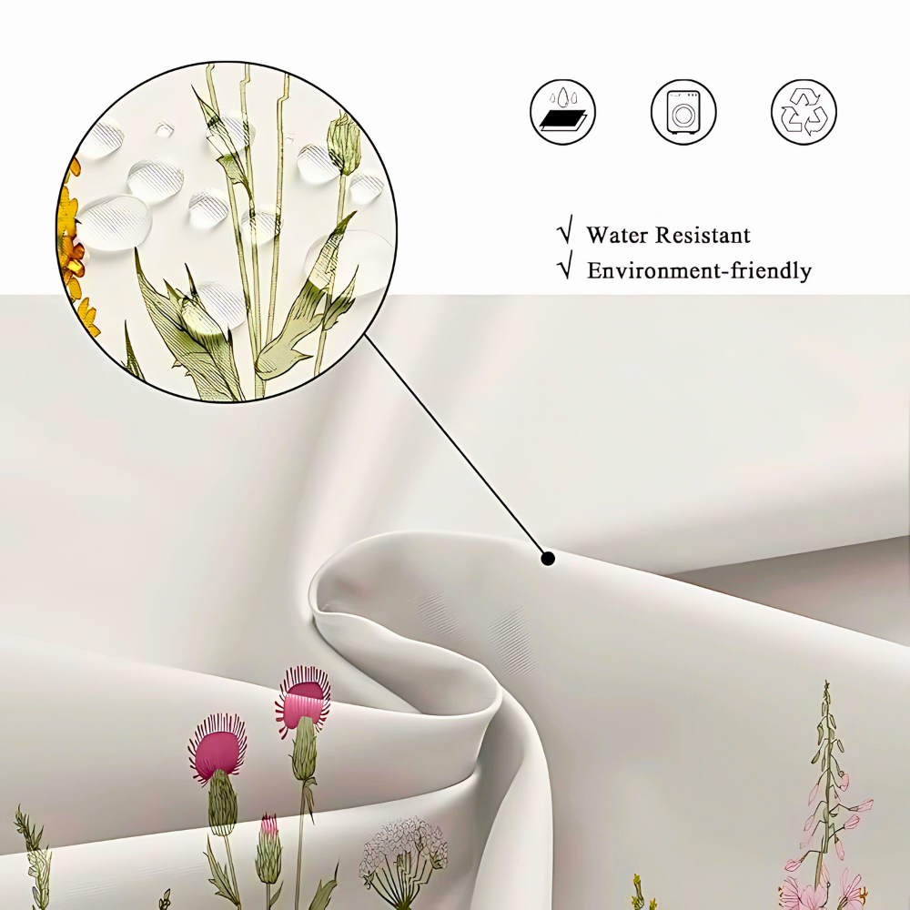 Pastoral Style Plants Waterproof Shower Curtain — product close-up