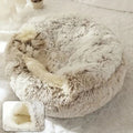 Round Hooded Faux Fur Pet Bed — lifestyle shot
