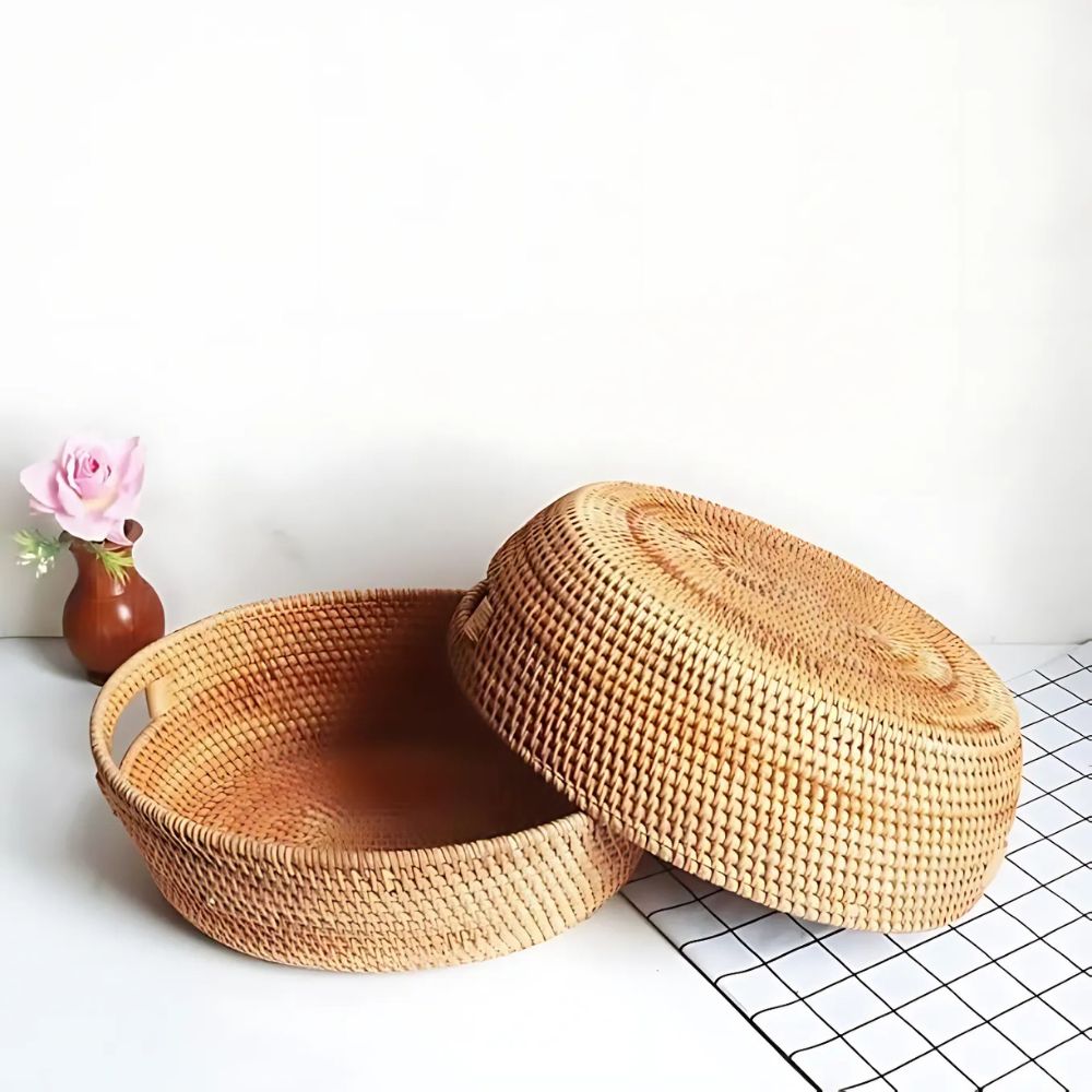 Artisanal Woven Rattan Oval Tray — lifestyle shot