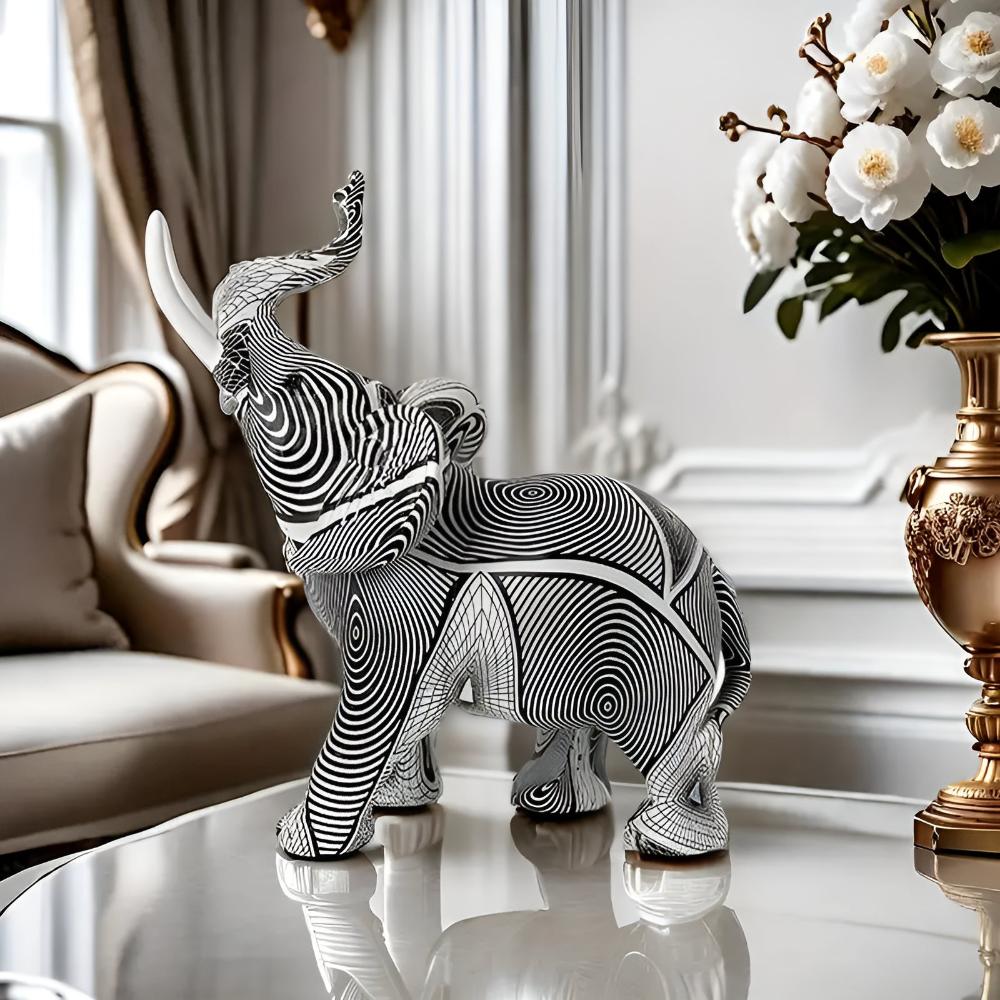 Black & White Spiral Elephant Figurine — alternate angle view