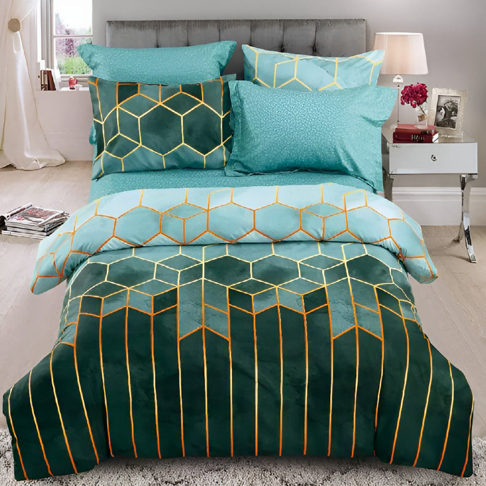 Golden Cosmo Hive | 3pcs Quilt Cover Sets — lifestyle shot