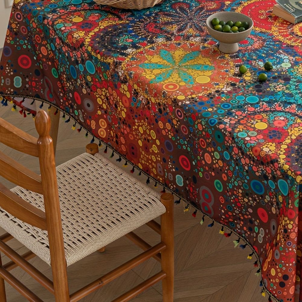 Hypno Bloom Tassel Tablecloth — product in use