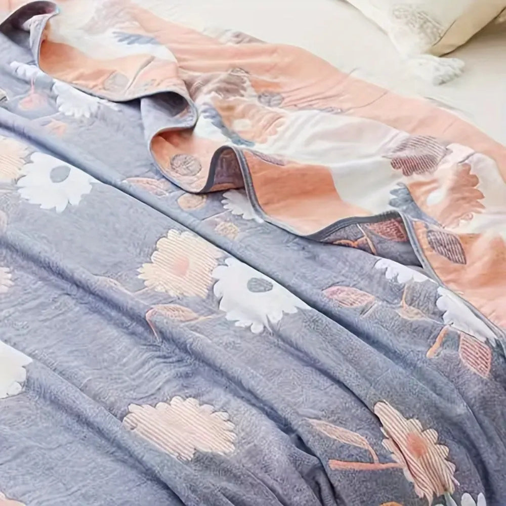 Zyphara Reversible Cotton Floral Blanket — product in use