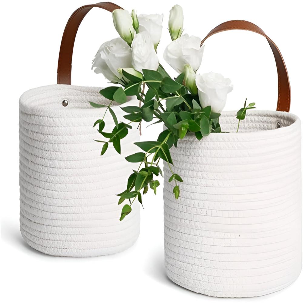 Woven Cotton Rope Hanging Basket | 2pc Set — product close-up