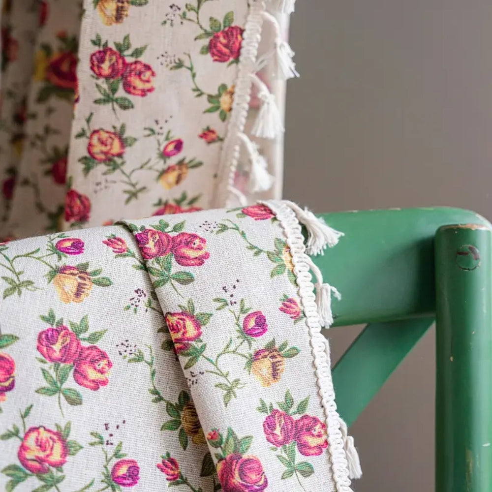Floral Tasseled Soft Cotton Curtain — product close-up