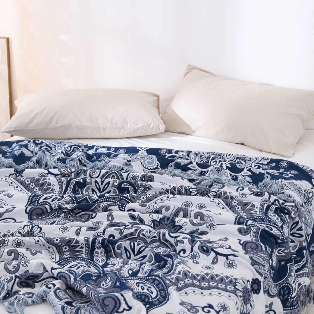 Paisley Dream Cotton Tassel Blanket — product in use