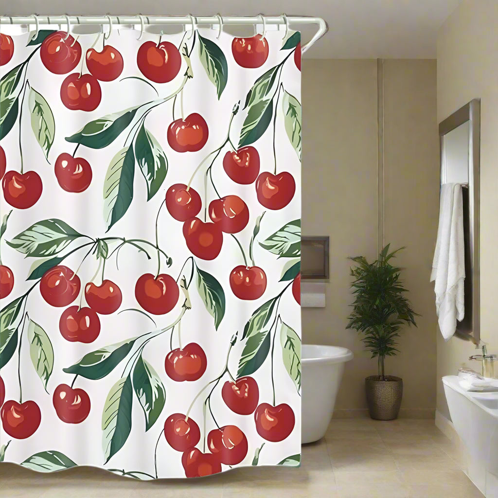 Sweet Cherry Delight Shower Curtain — product in use
