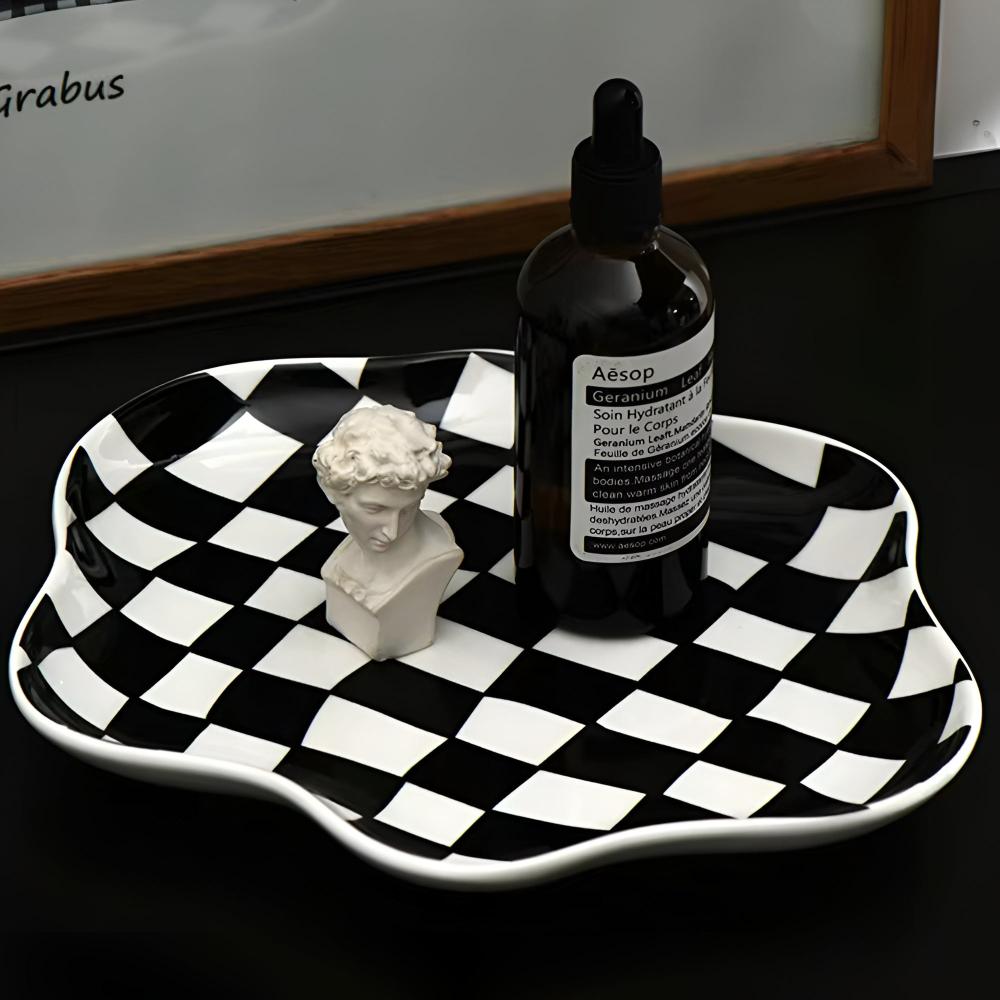 Classic Checkered Ceramic Plate — product detail view