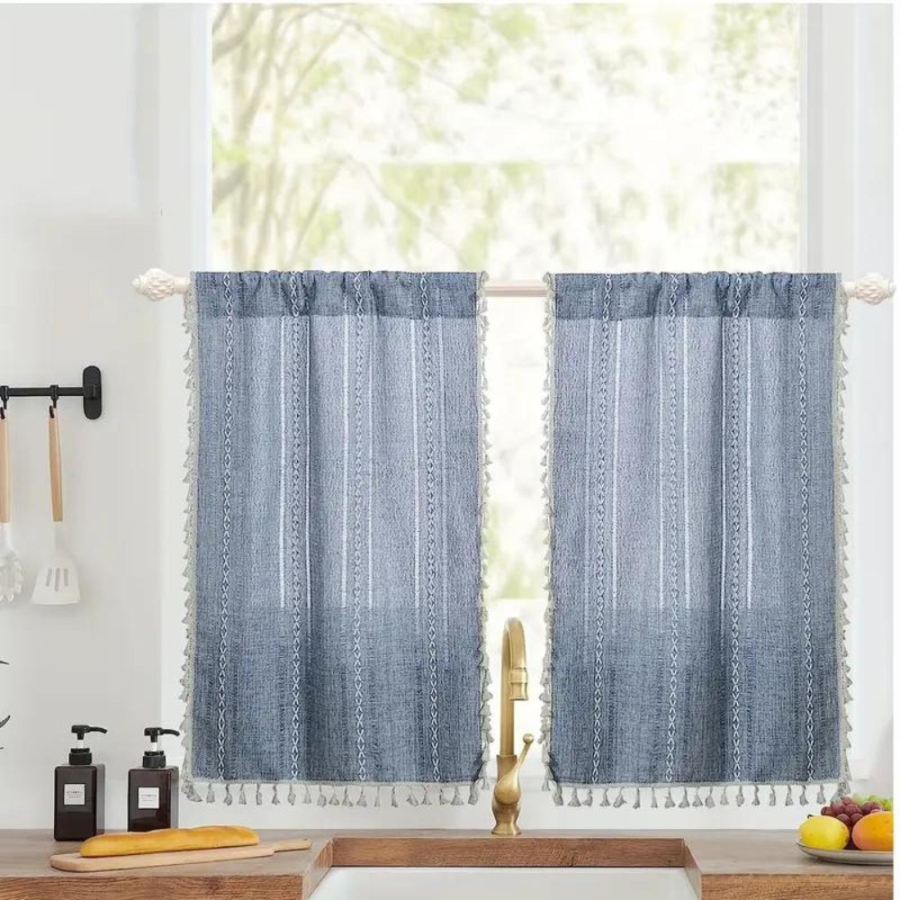 Boho Cotton Linen Kitchen Curtains — product detail view