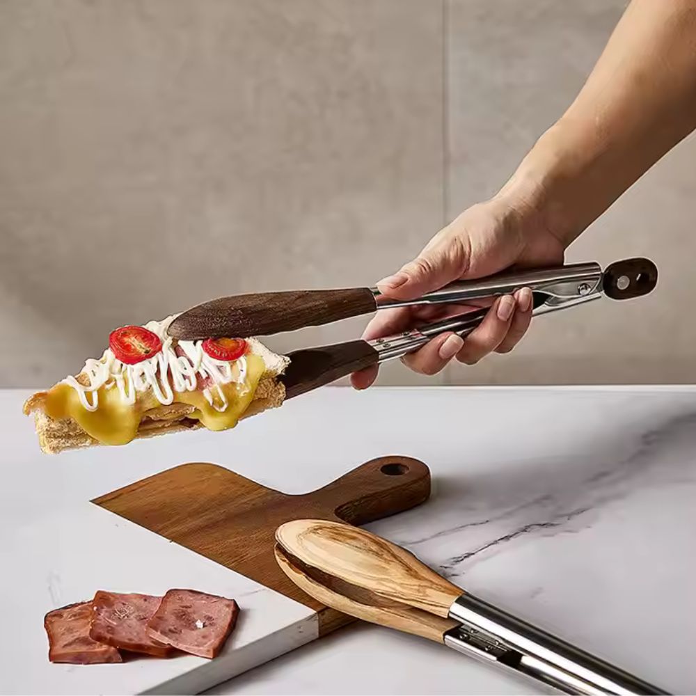 Heritage Wood & Steel Tongs | Set of 2 — lifestyle shot