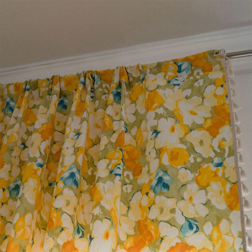 Sunshine Blooms Floral Tasseled Curtain — product close-up