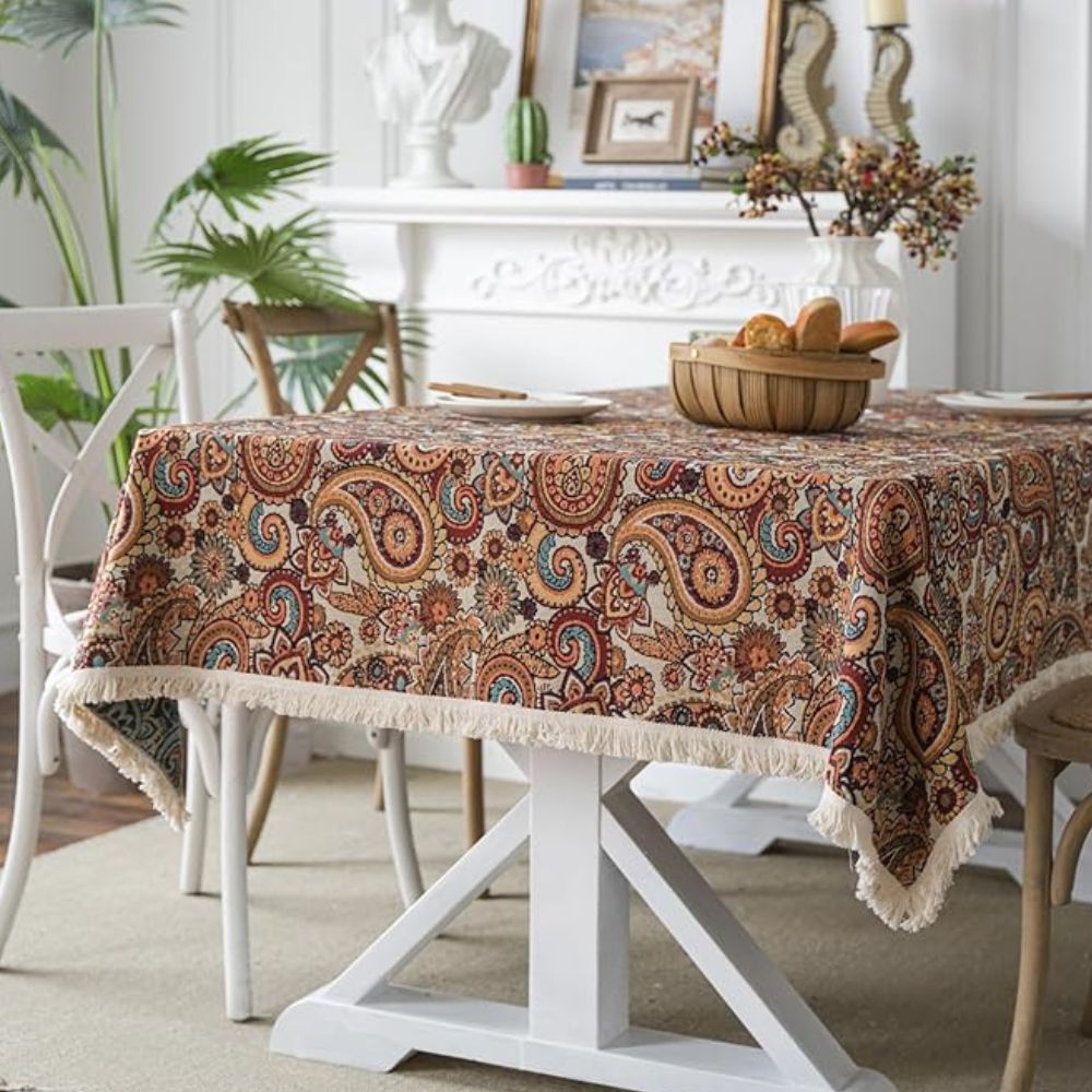 Amber Paisley Tassel Tablecloth — main product photo