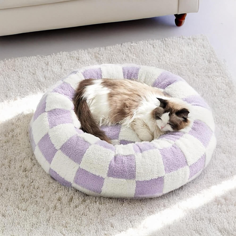 Snuggle Floral Checkerboard Pet Bed — lifestyle shot