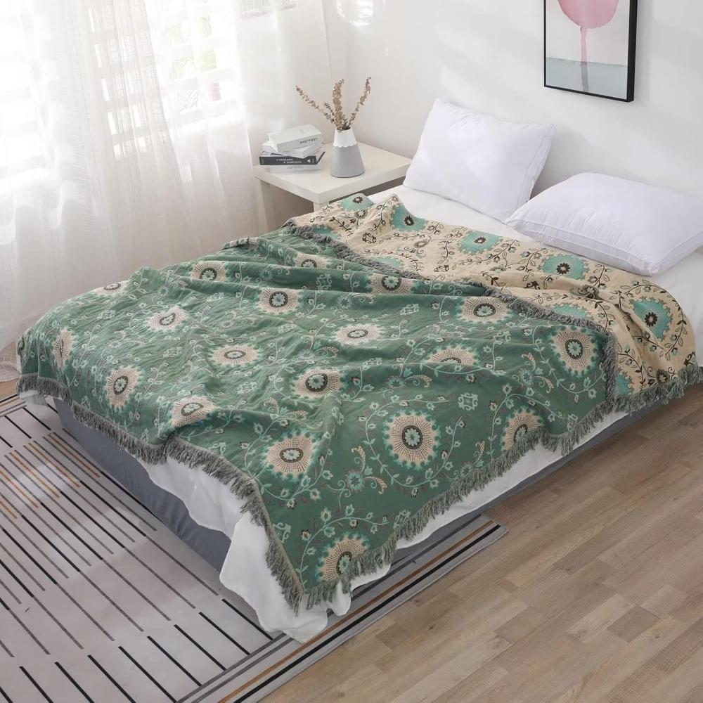 Retro Mandala Reversible Blanket — material texture close-up