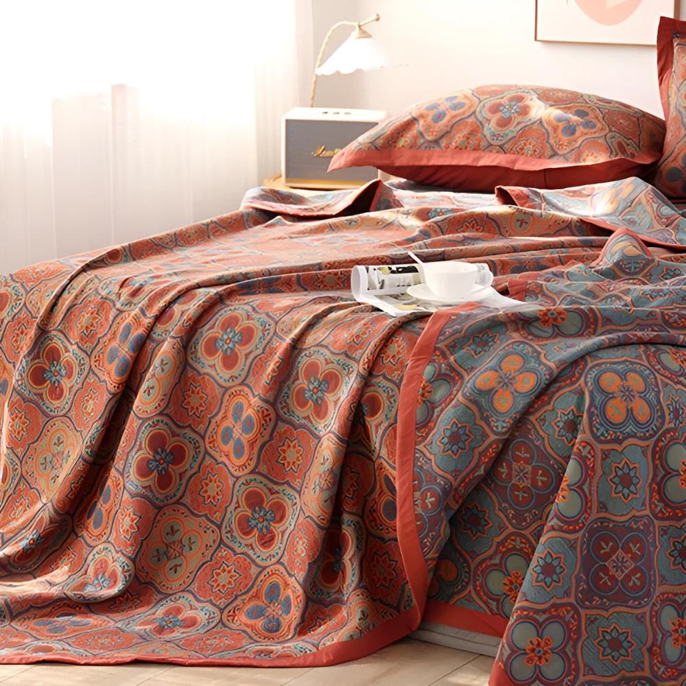 Blossom Embroidery Cotton Reversible Coverlet — product in use