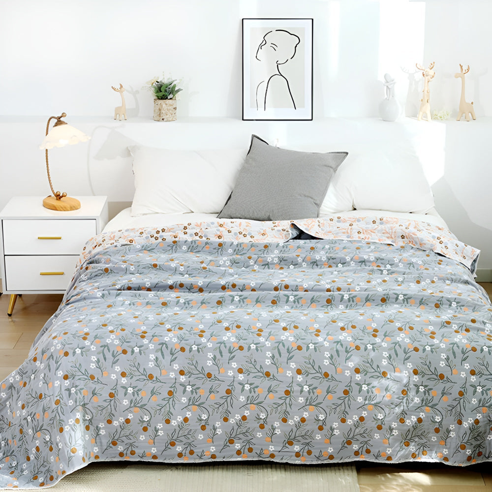 Leafy Floral Cotton Gauze Blanket — product feature detail