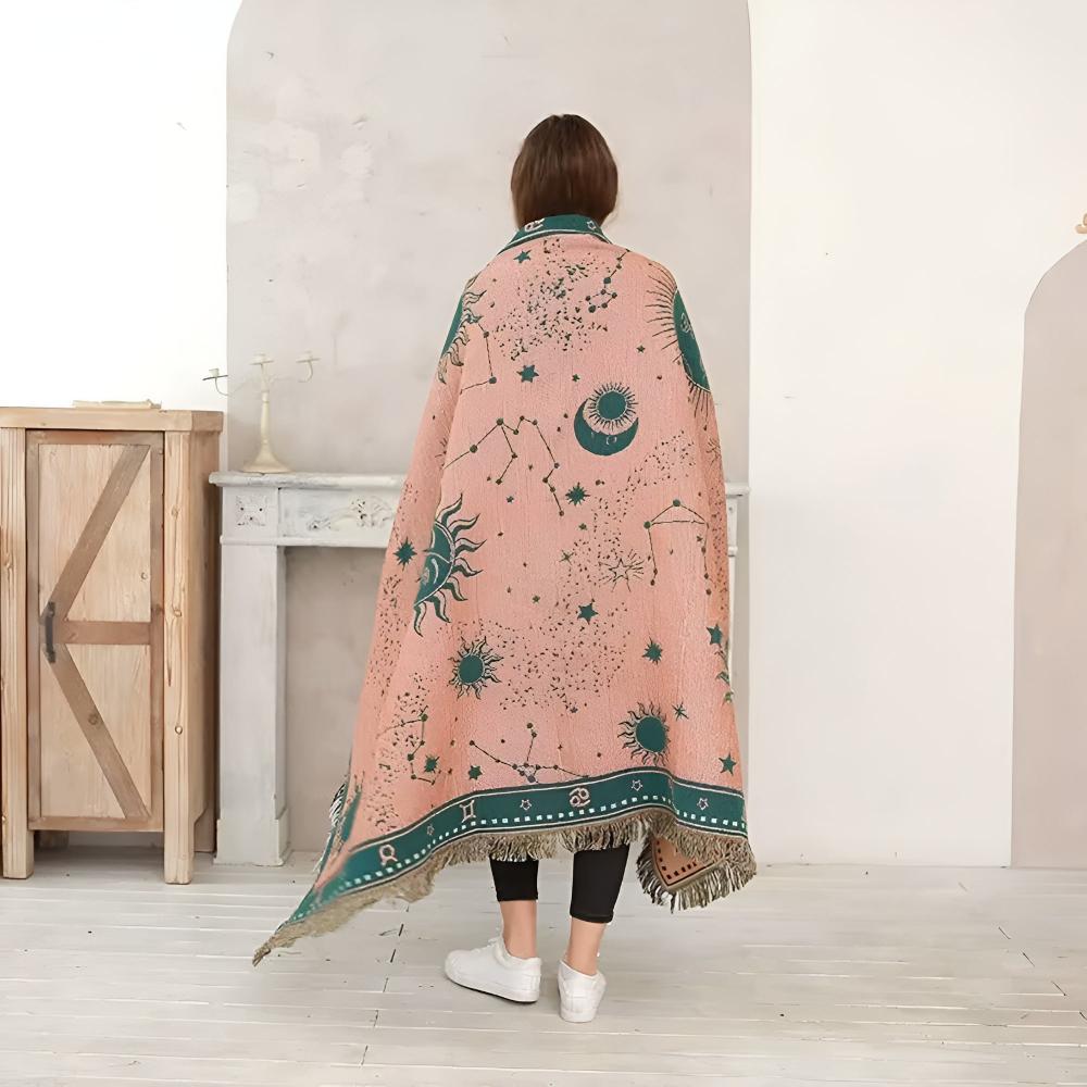 Sun Moon Stars Celestial Blanket — lifestyle shot