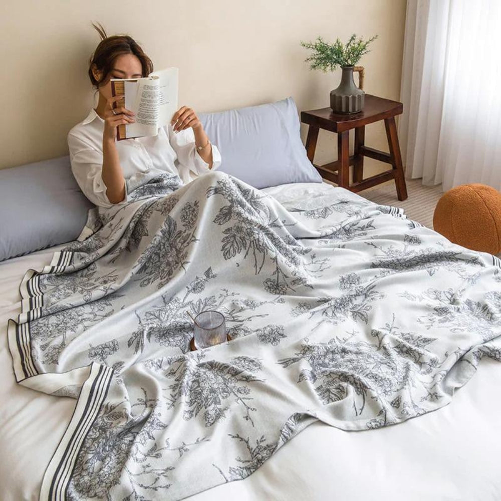 Flower Pattern Bamboo Fibre Cooling Throw — product detail view