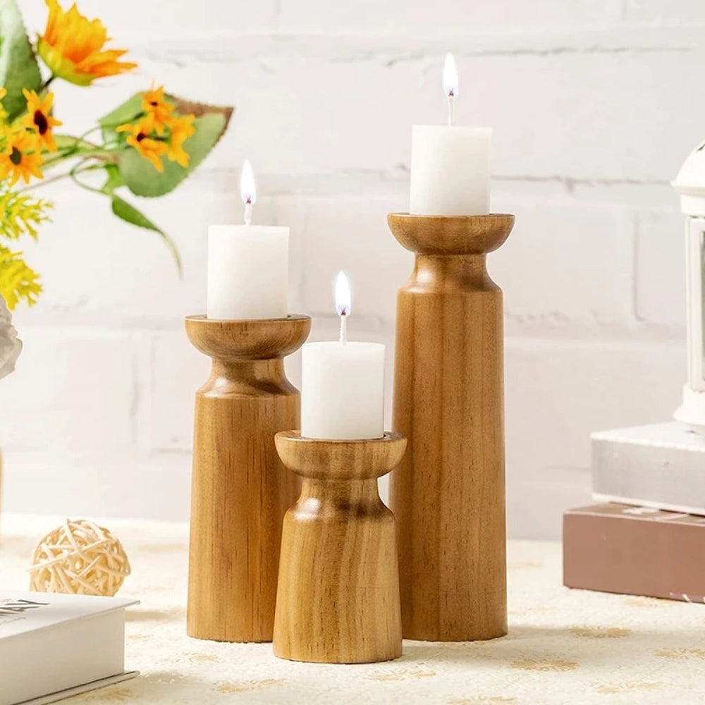 Carved Wooden Candle Holders — product detail view