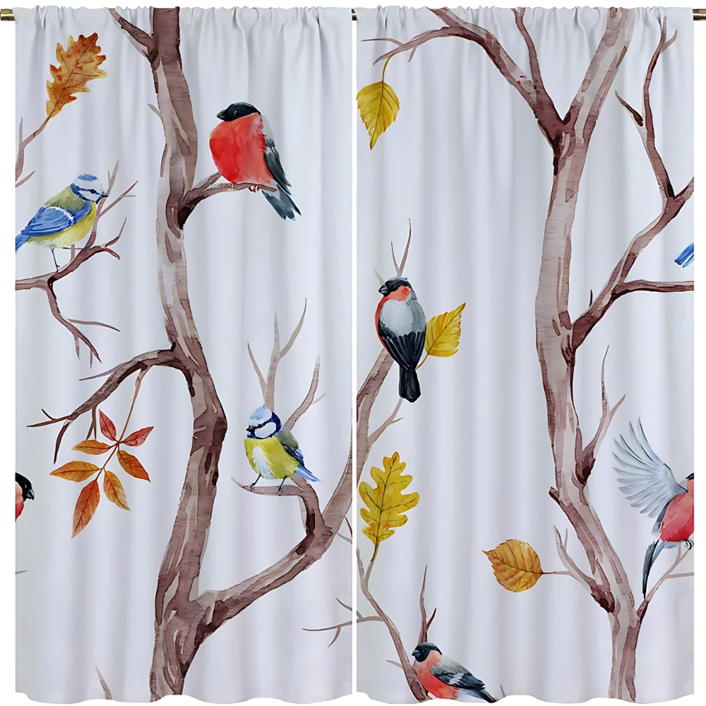 Natural Style Bird & Tree Branches Shower Curtain — product detail view