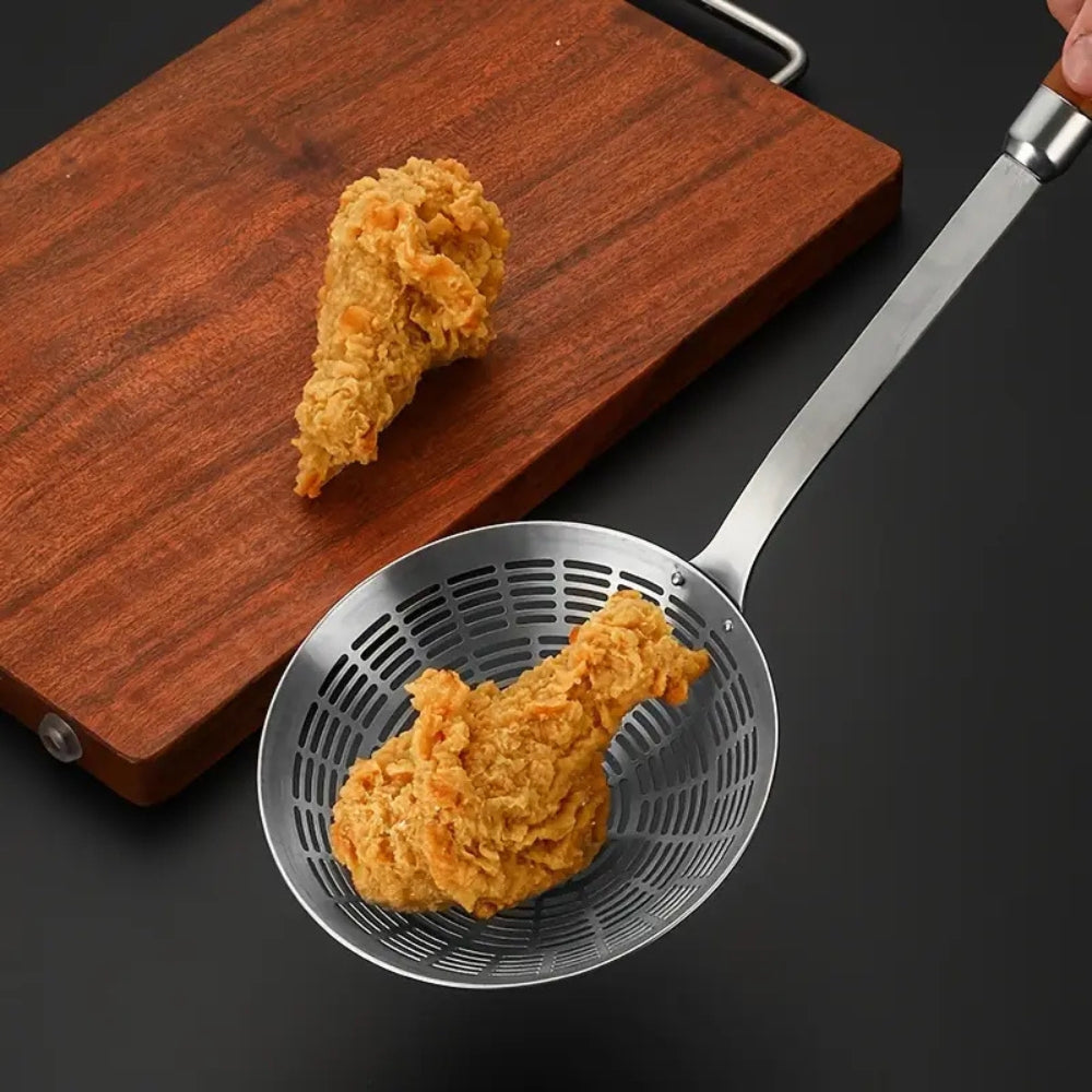 Stainless Steel Wooden Strainer Ladle — product detail view