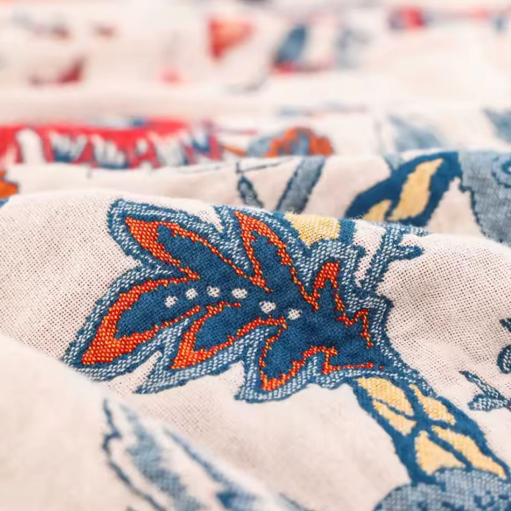 Retro Botanica Bliss Cotton Blanket — product in use