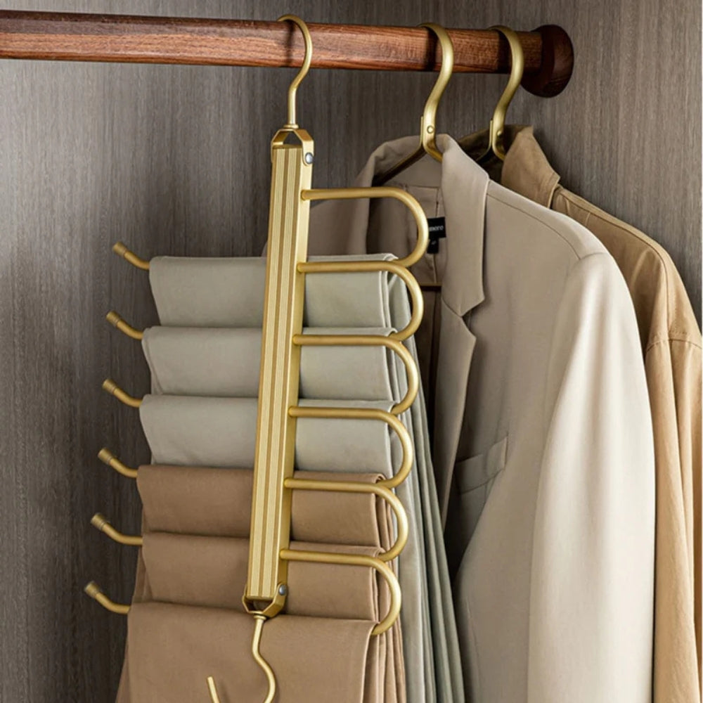 Regal Gold Space-Saving Trouser Hanger — product in use