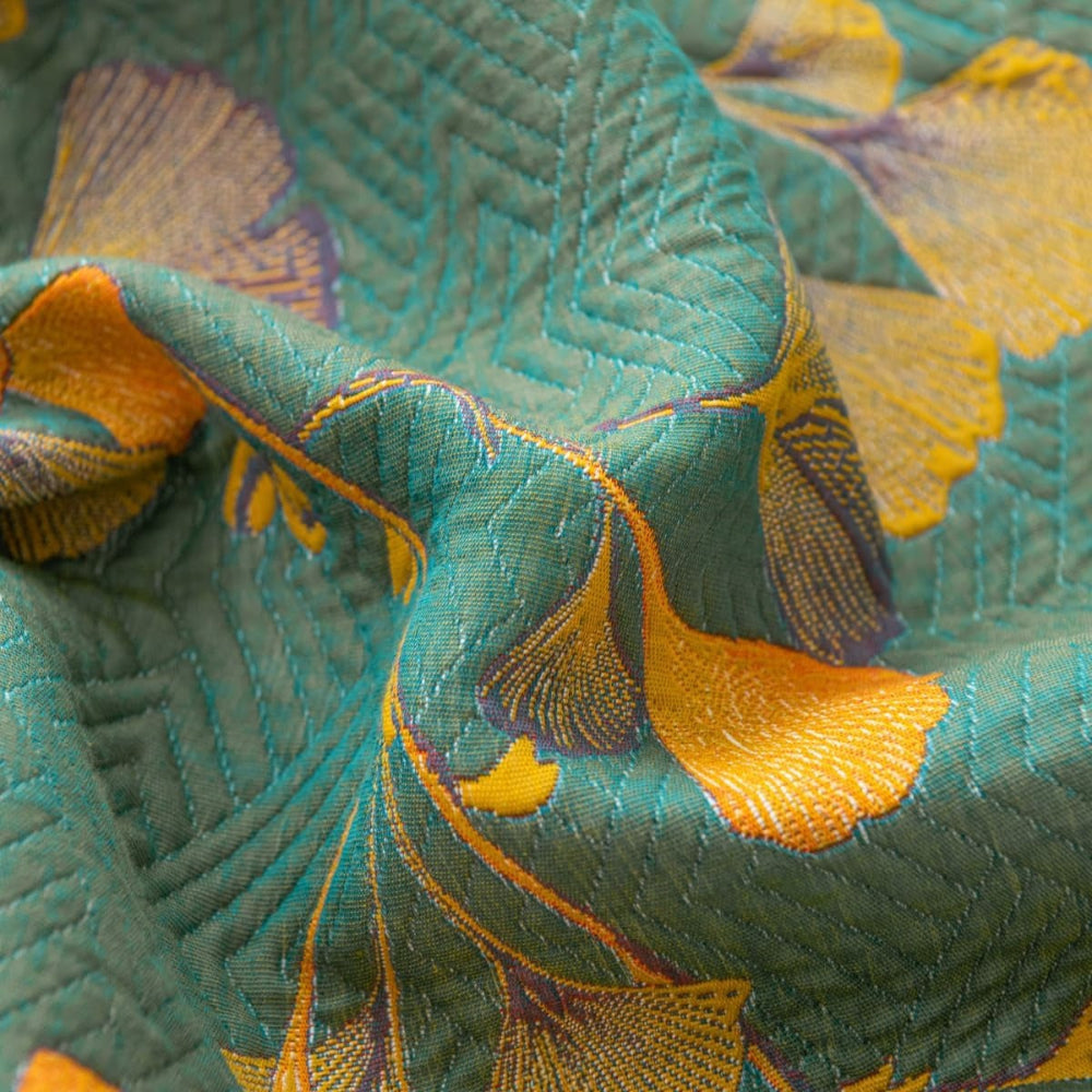 Jacquard Floral Ginkgo Leaves Reversible Coverlet — product in use