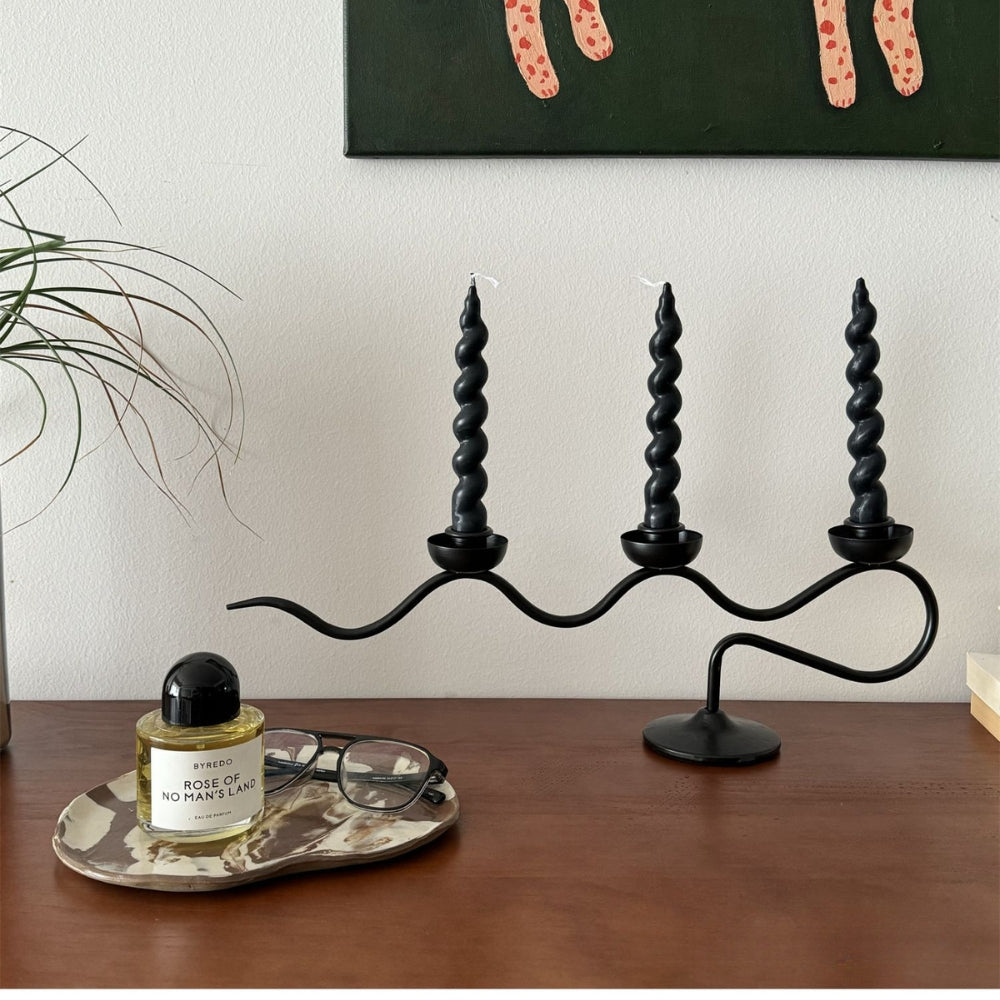 Tri Iron Twisted Candle Holder — size and scale reference
