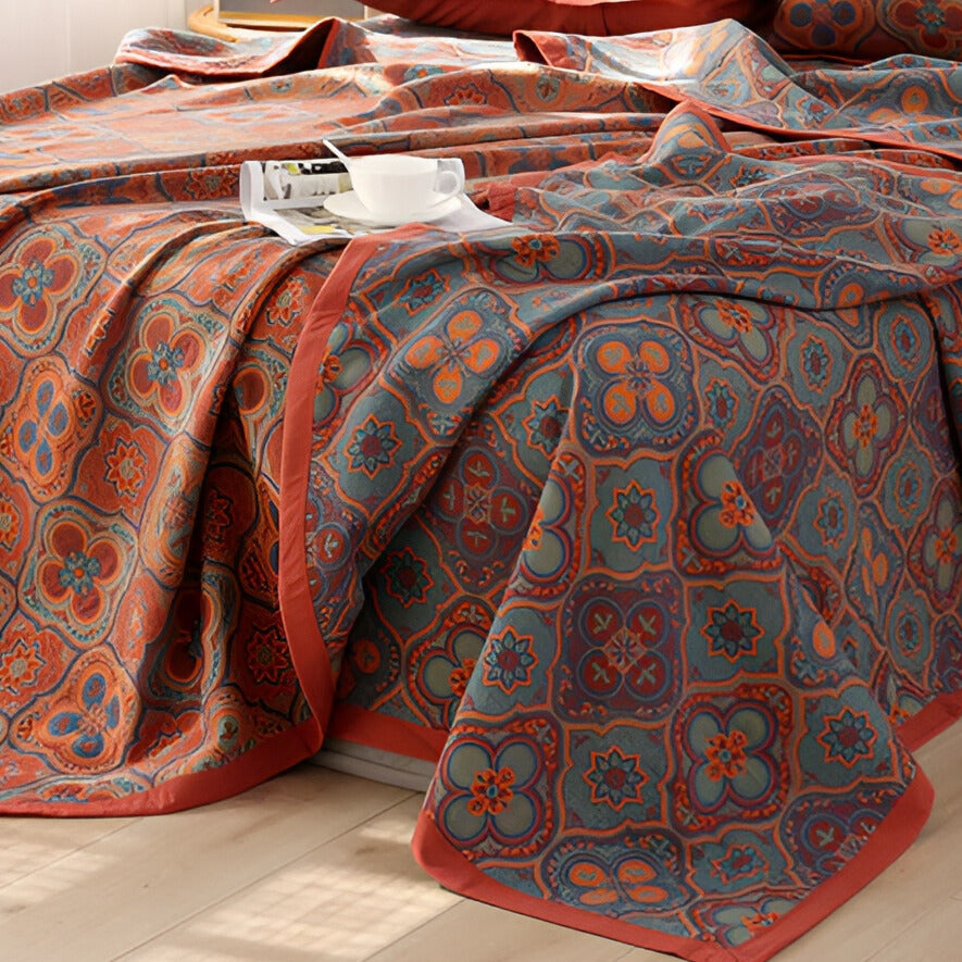 Blossom Embroidery Cotton Reversible Coverlet — alternate angle view
