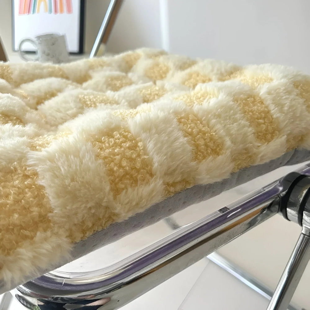 Fuzzy Checkered Fur Padded Cushion — product in use
