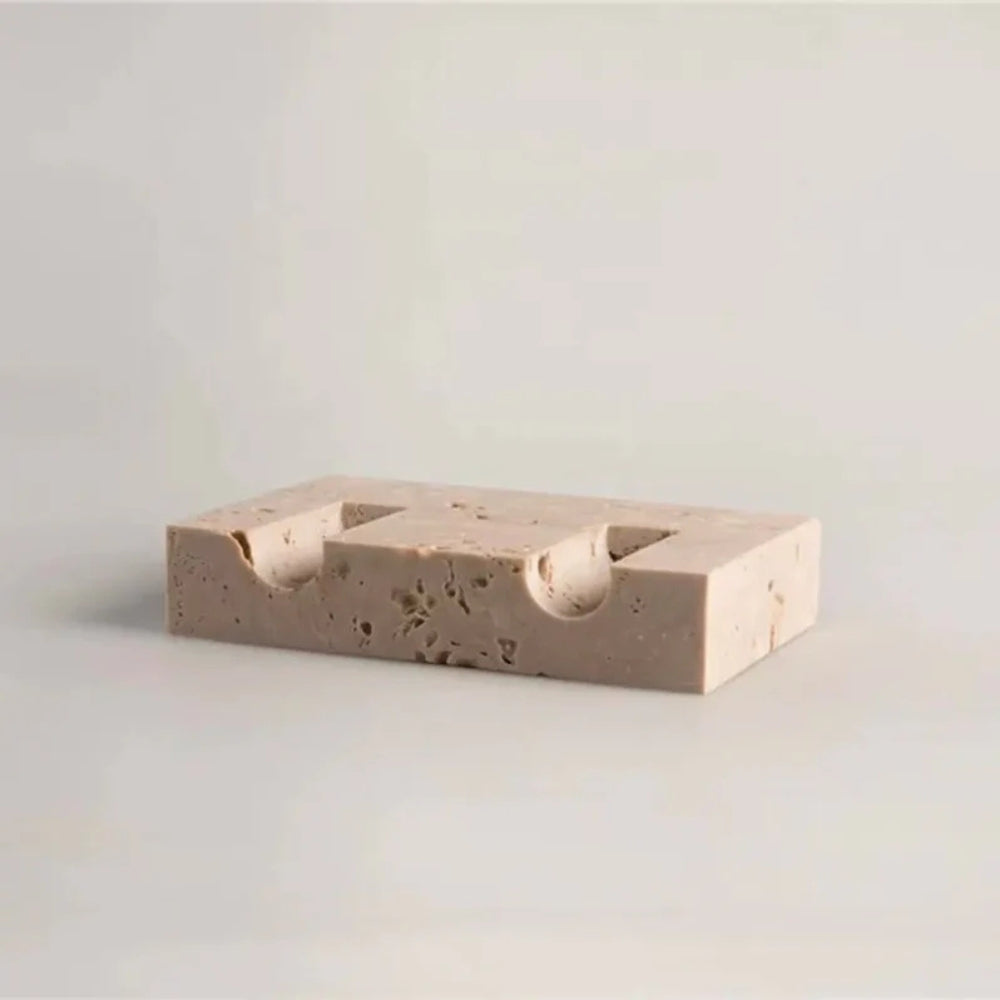 Dual Travertine Taper Candle Holder — product close-up
