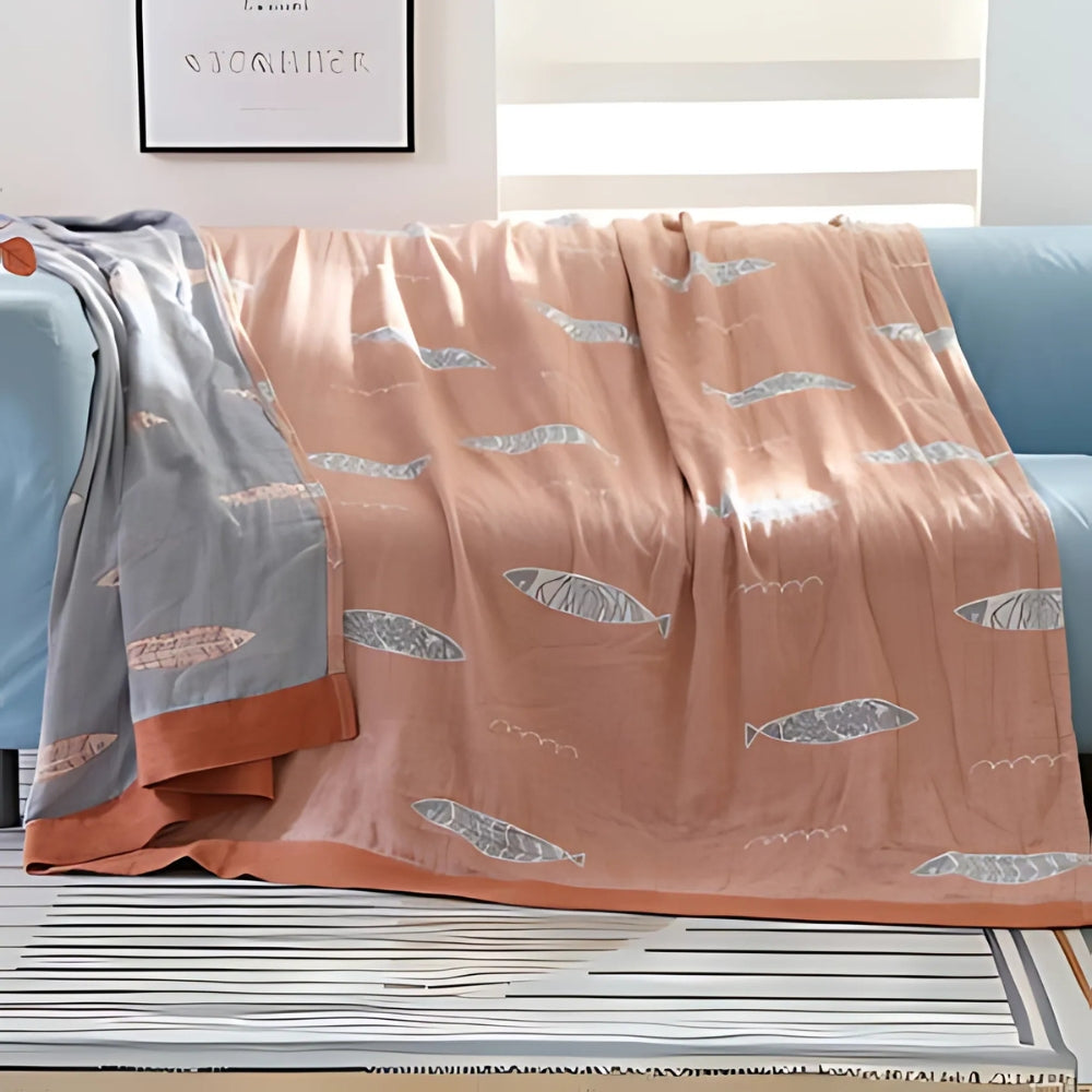 Golden Fish Cotton Gauze Reversible Blanket — product feature detail