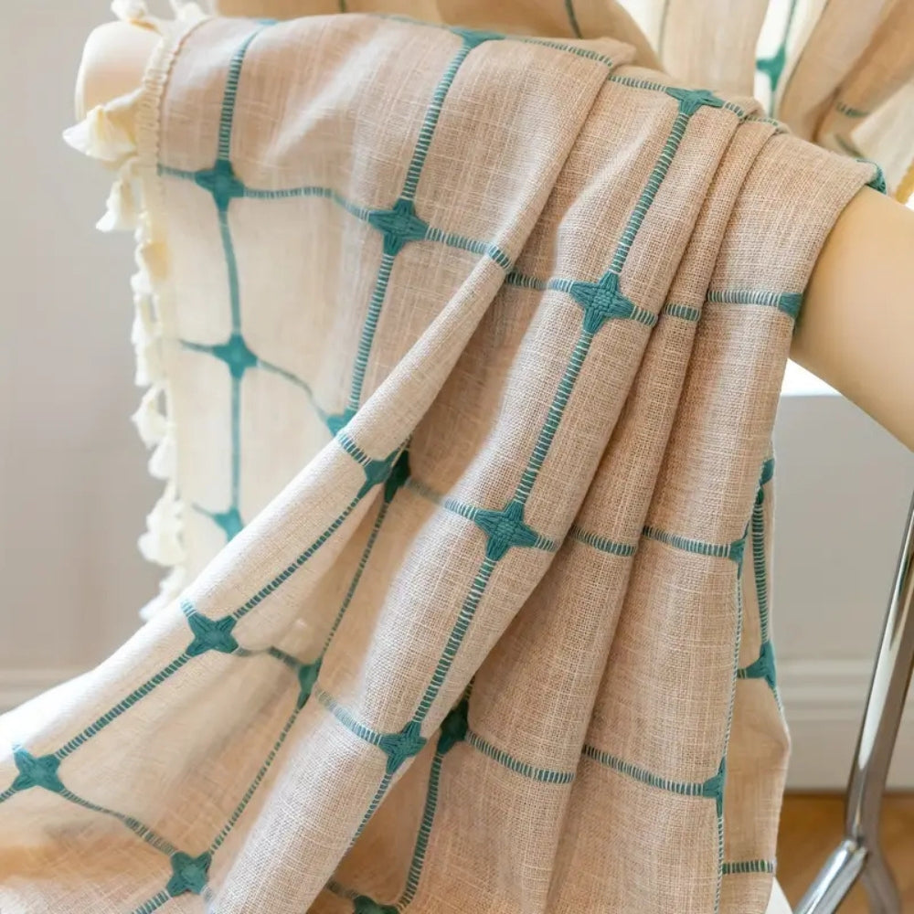 Turquoise Lattice Boho Tassel Curtain — lifestyle shot